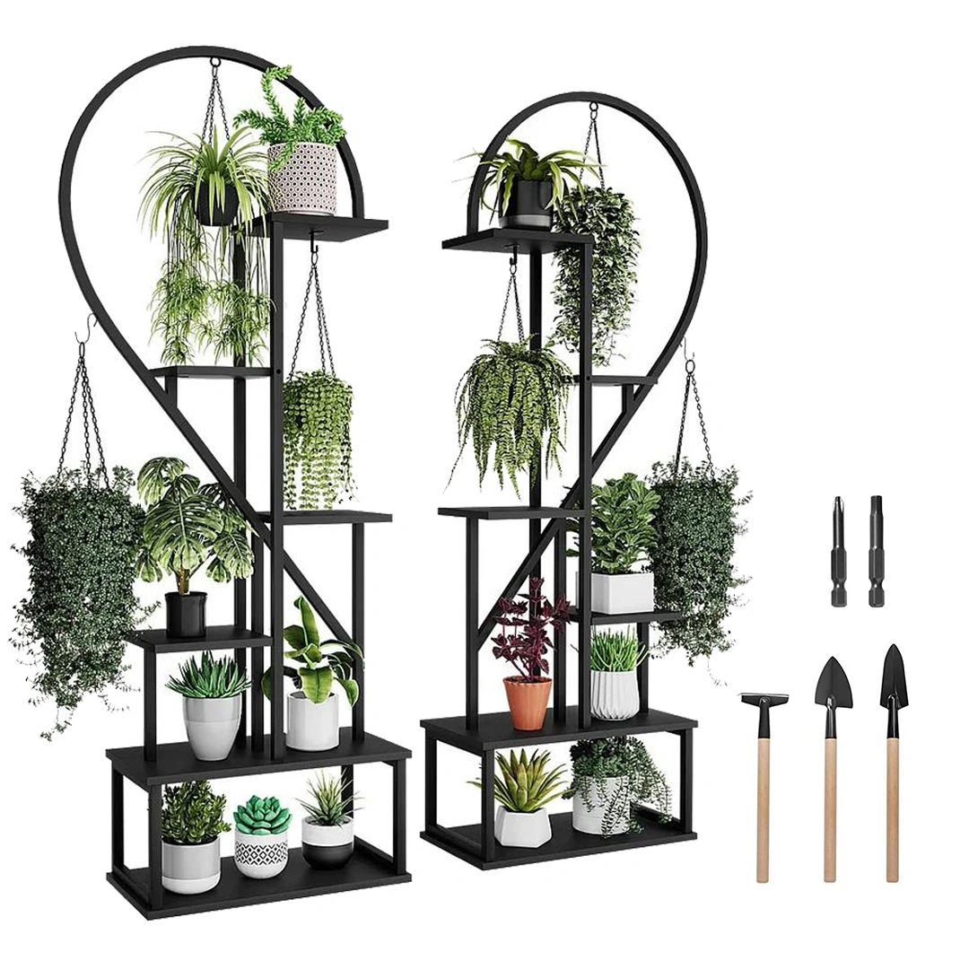 Metal Plant Stand Indoor with Wheels, Creative Heart Shape Plant Shelf Holder, 6 Tier Tall Plant Stand for Indoor Plants Multiple Plant Rack for Home Decor, Balcony, Patio, Garden.Extra Gardening Tools &Screwdriver Drill Bit as gifts