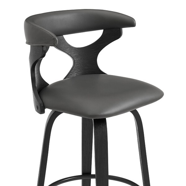 26 Inch Faux Leather Swivel Counter Stool， Black and Gray