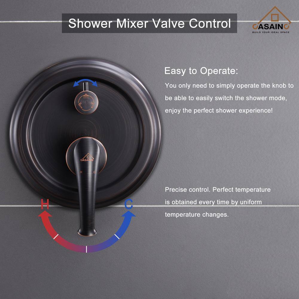 CASAINC 3-Spray Patterns 8.3 in. Tub Wall Mount Dual Shower Heads in Spot Resist Oil-Rubbed Bronze HM-B208-SQ-ORB