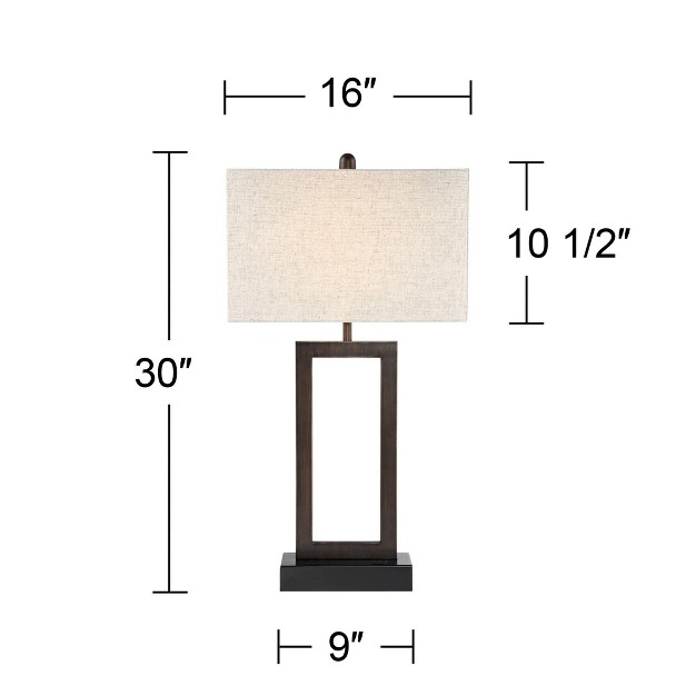 Tall Bronze Rectangular With Usb And Ac Power Outlet In Base Oatmeal Fabric Shade For Living Room Office House