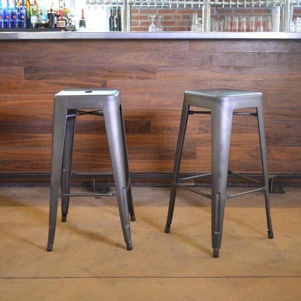 Carbon Loft Tolliver Gunmetal 30-inch Metal Bar Stool (Set of 2)