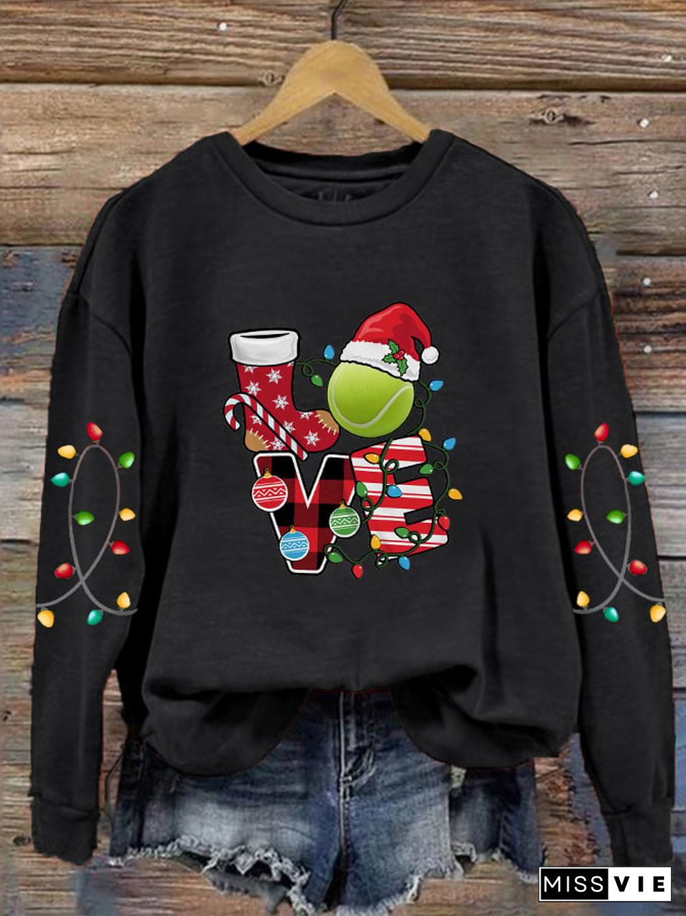 Women's Christmas Tennis Lovers Printed Casual Sweatshirts