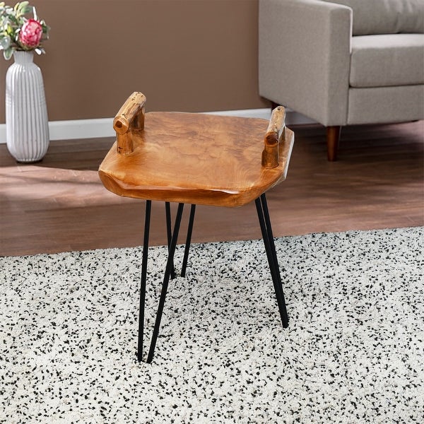 Cedar Wood Natural Edge End Table with 2 Handles