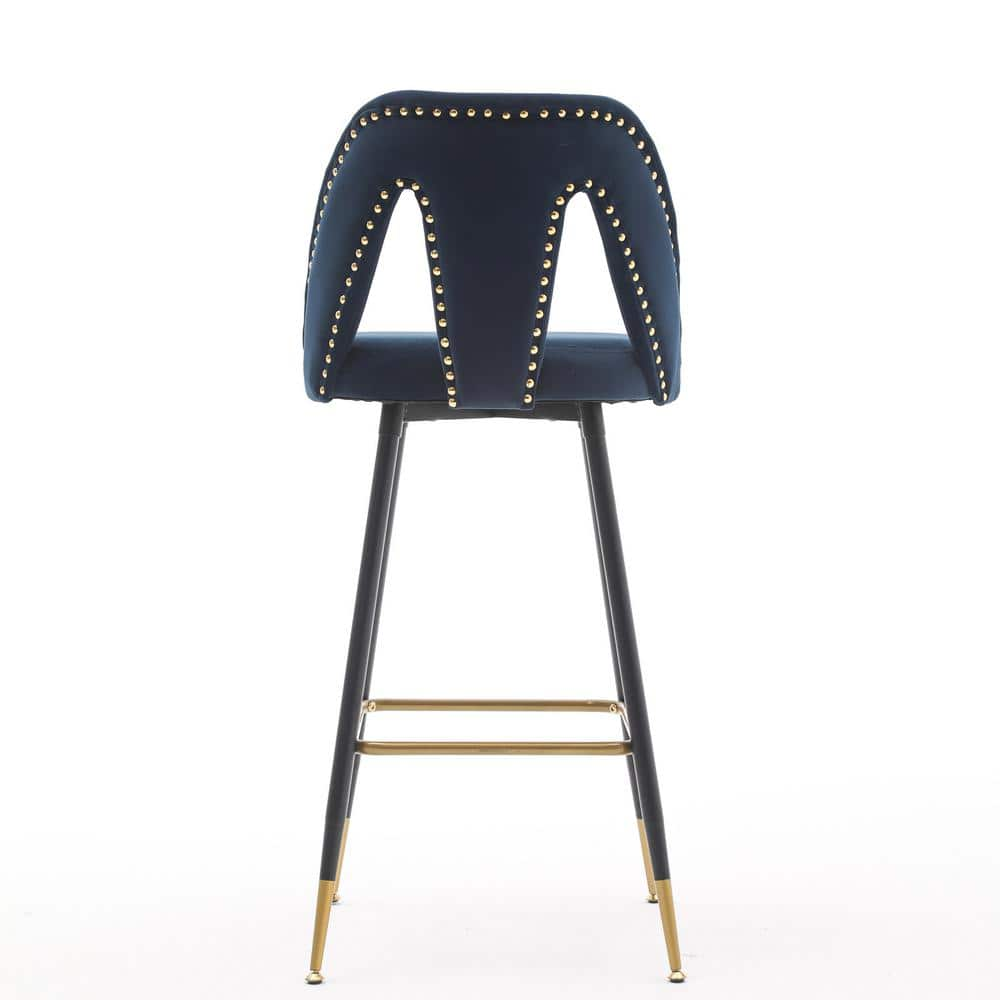 wetiny 40.80 in.Blue Low Back Metal Bar Stool with Velvet Seat Set of 2 Z-T-0810002-5