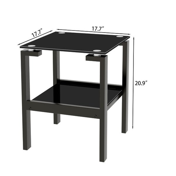 2 Tier Space End Table，Glass Clear SideandEnd Table，Black