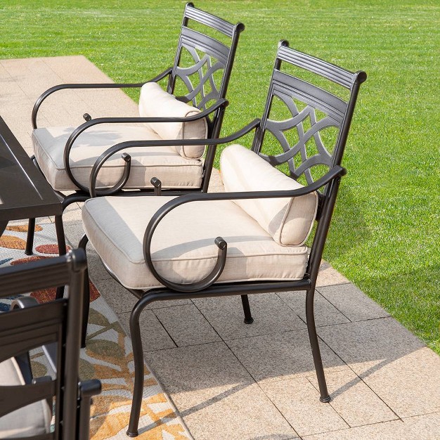 7pc Outdoor Dining Set With Chairs With Seat amp Back Cushions amp Metal Table With Umbrella Hole