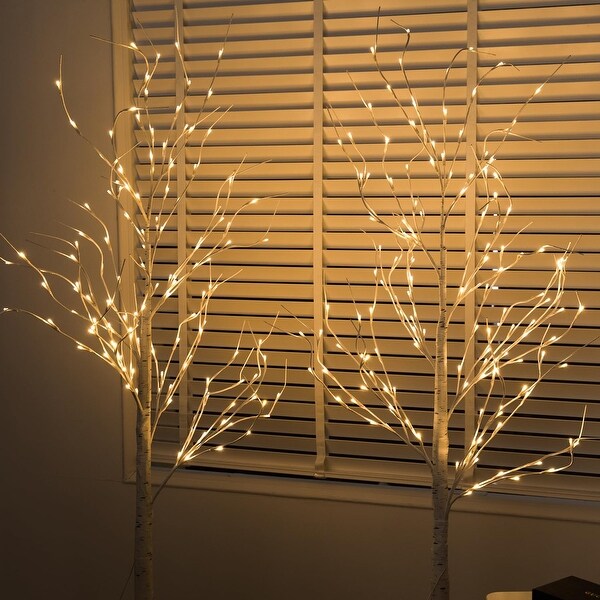 Lighted Birch Tree，2 Pack 6 Feet 144 Warm White Lights，Prelit White Artificial Christmas Trees for Decor