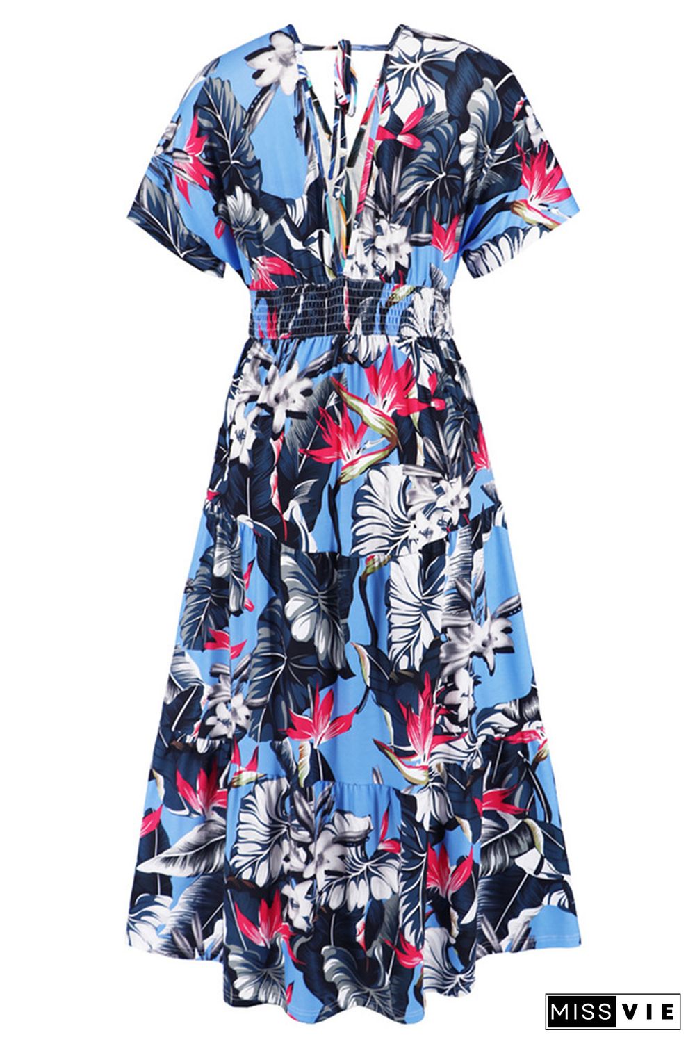 V Neck Short Sleeves Floral Print Dress