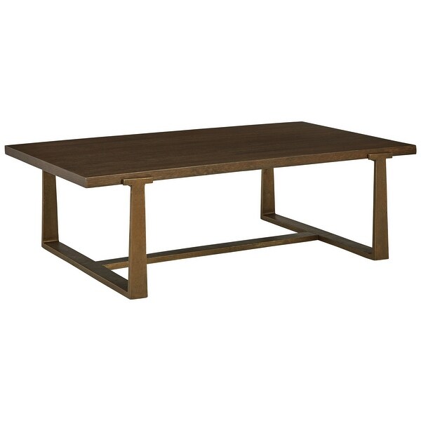 Vil 55 Inch Rectangular Coffee Table， Aluminum Base， Wood Grains， Brown