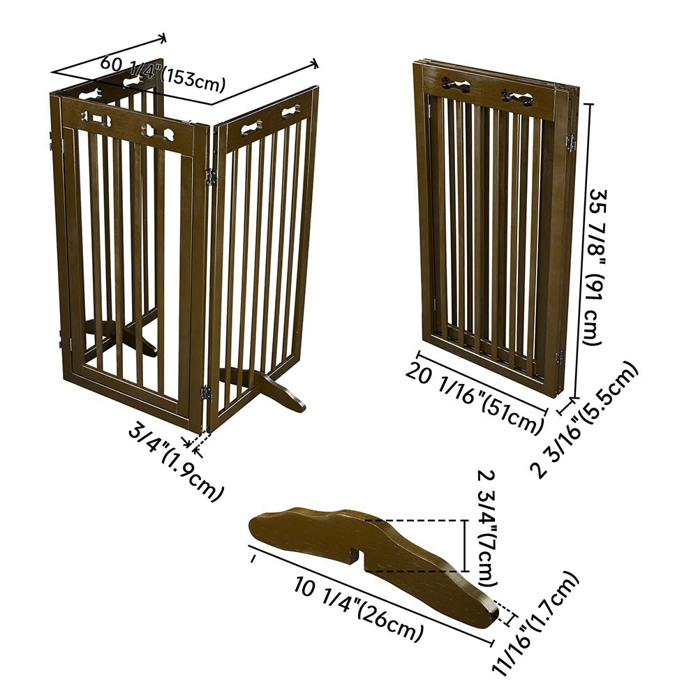 Yescom 3-Panel Folding Wood Pet Gate Grate Baby Barrier 60x36in