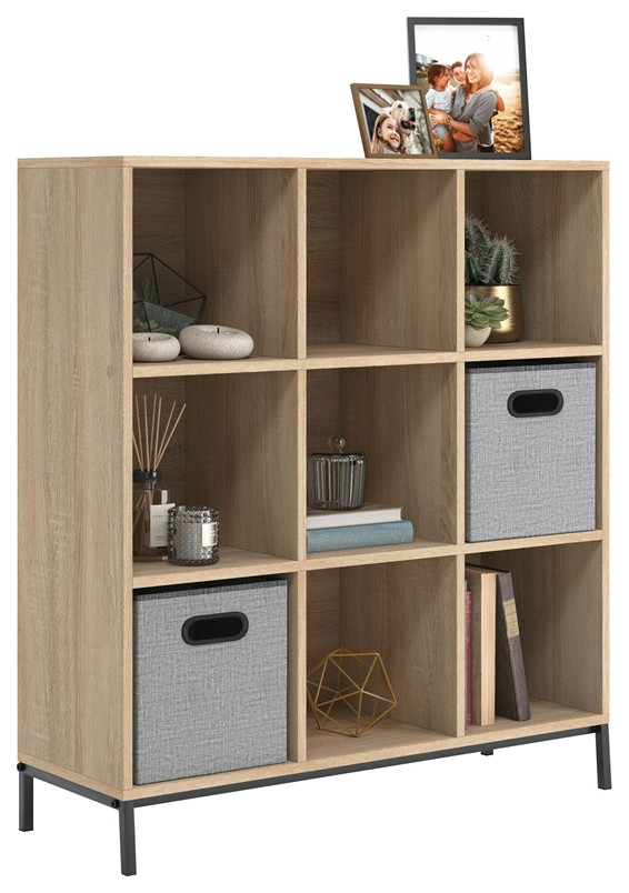 Sauder North Avenue Engineered Wood 9 Cube Organizer in Charter Oak Finish   Transitional   Bookcases   by Homesquare  Houzz