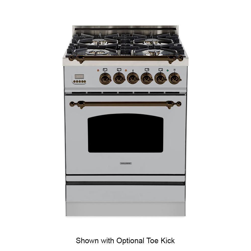 Hallman 24 in. 2.4 cu. ft. Single Oven Italian Gas Range with True Convection 4 Burners Bronze Trim in Stainless Steel HGR24BZSS