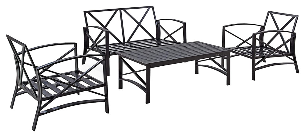 4 Pieces Patio Set   Weather Metal Frame With X Accents   Transitional   Outdoor Lounge Sets   by Decor Love  Houzz