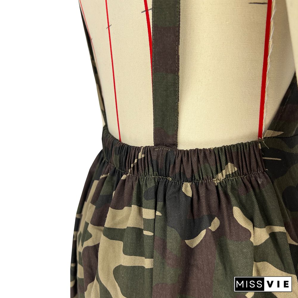 Camo Print High Waist Sleeveless Overalls Jumpsuit