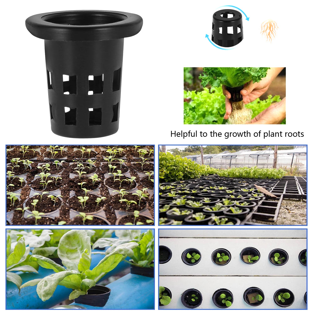 HOTBEST 100 Pcs Garden Slotted Mesh Net Cups, Planting Cups, Net Cups Pots, Plant Basket Hydroponic, with 100pcs Sponges Filter Plant Net Pot Bucket Basket for Hydroponics