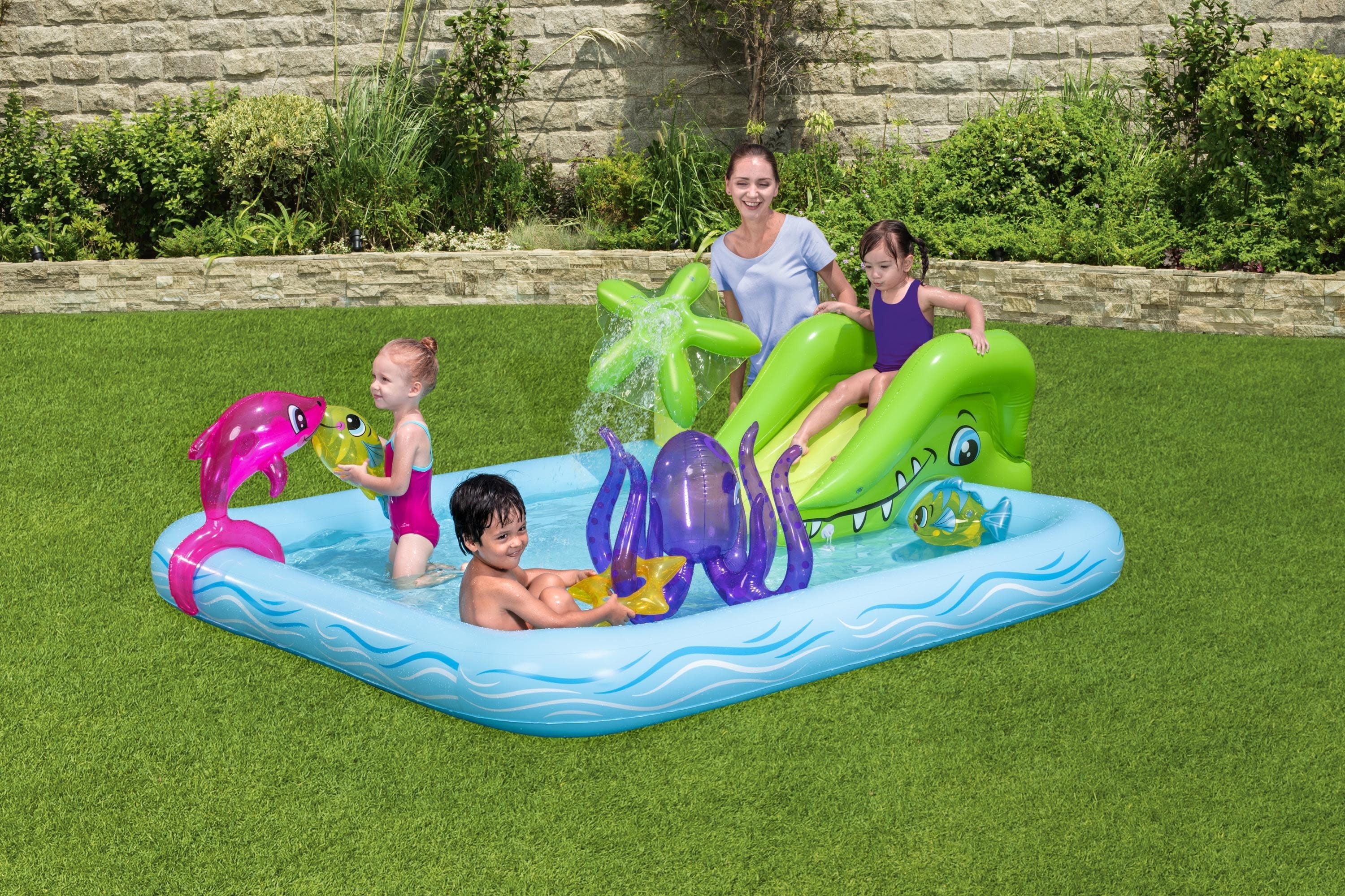 H2OGO! Fantastic Aquarium Multicolor Inflatable Kids Water Play Center with Slide