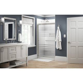 Delta Simplicity 48 in. x 70 in. Semi-Frameless Traditional Sliding Shower Door in Nickel with Transition Glass 2422132