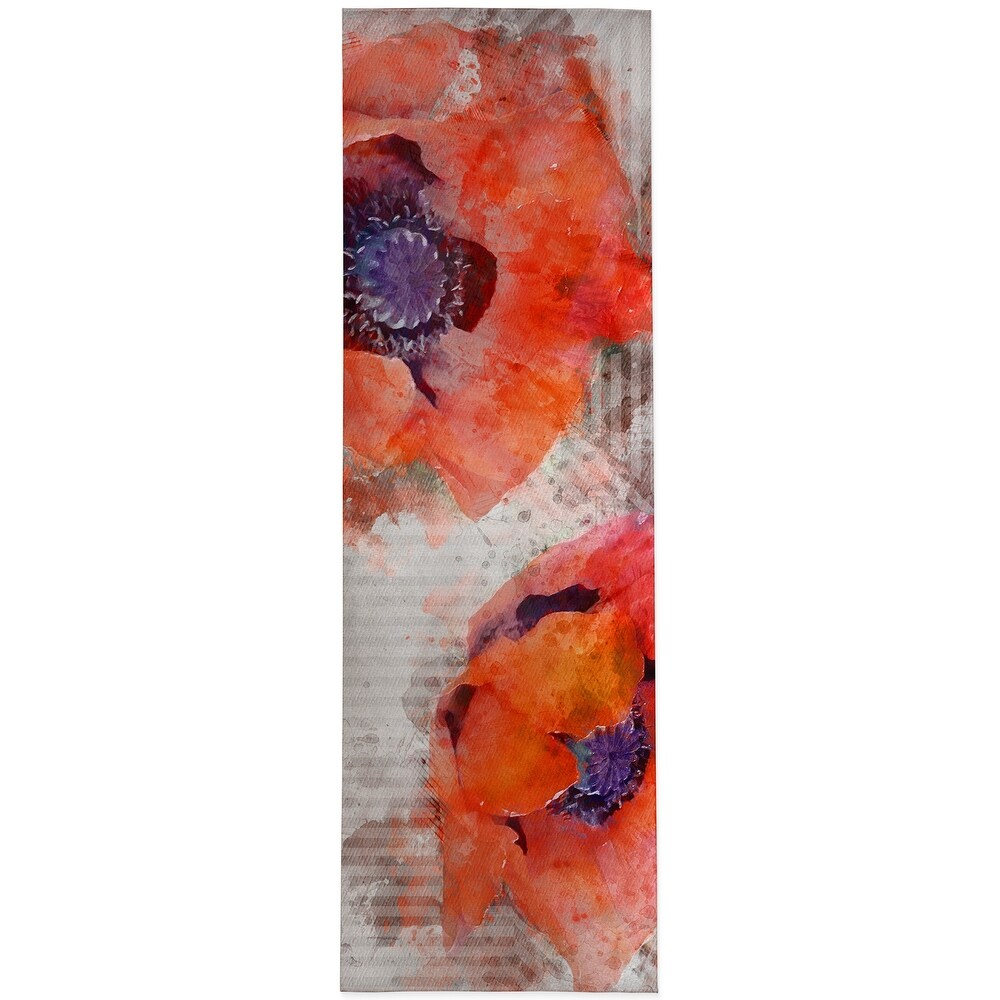 Porch   Den Chehia Watercolor Poppy Pattern Kitchen Mat