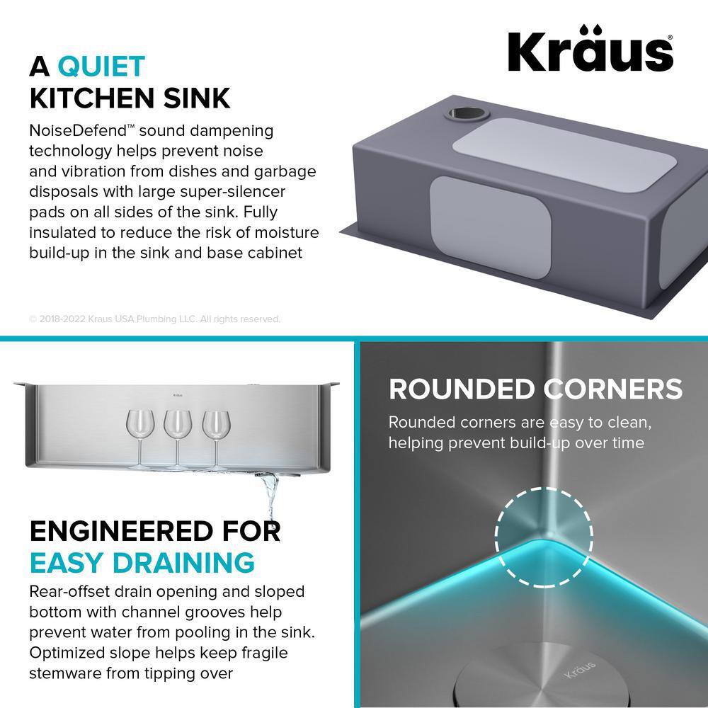 KRAUS KCH-1000 Loften All in-One 33 in. Drop In/Undermount Single Bowl 18 Gauge Stainless Steel Kitchen Sink with Pull Down Faucet