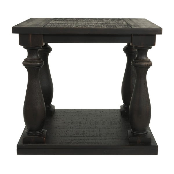 Plank Style Wooden End Table with Turned Legs and Open Bottom Shelf， Black - 24.38 H x 26.88 W x 24 L