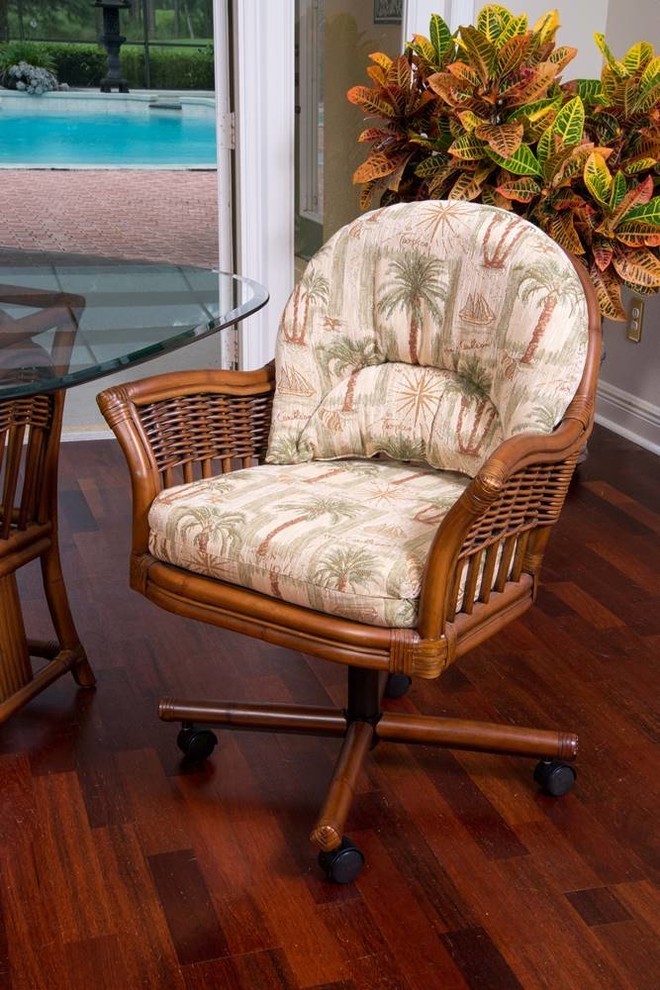 Bridgeport Tilt Swivel Caster Chair In Sienna With Palms Pineapple   Tropical   Dining Chairs   by Alexander  ampSheridan Importers LLC  Houzz