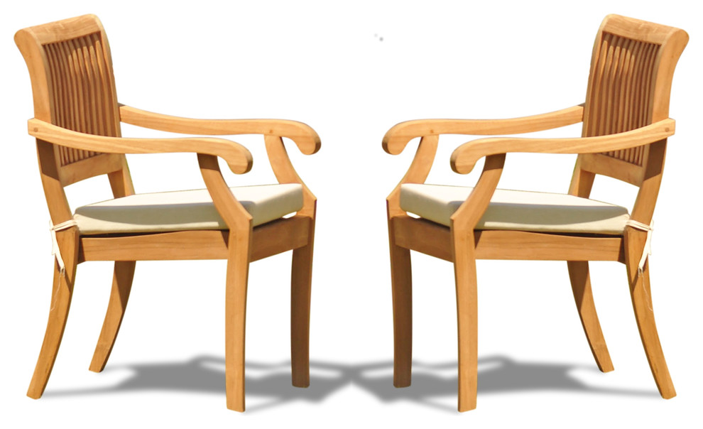 Arbor Stacking Arm Chairs  Teak Outdoor Dining Patio  Set of 2   Transitional   Outdoor Dining Chairs   by Teak Deals  Houzz