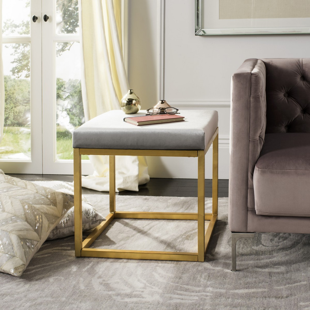 Windel Contemporary Glam Velvet Square Ottoman  Gray   Contemporary   Footstools And Ottomans   by Rustic Home Furniture Deco  Houzz