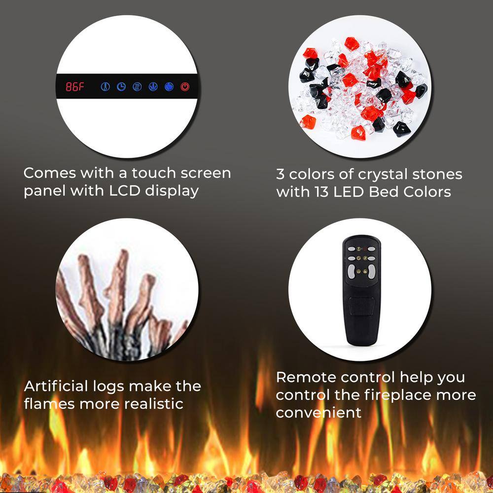 Valuxhome 50 in. Electric Fireplace Recessed and Wall Mounted Fireplaces Remote Overheating Protection 1500W750W Black EF50R-HD