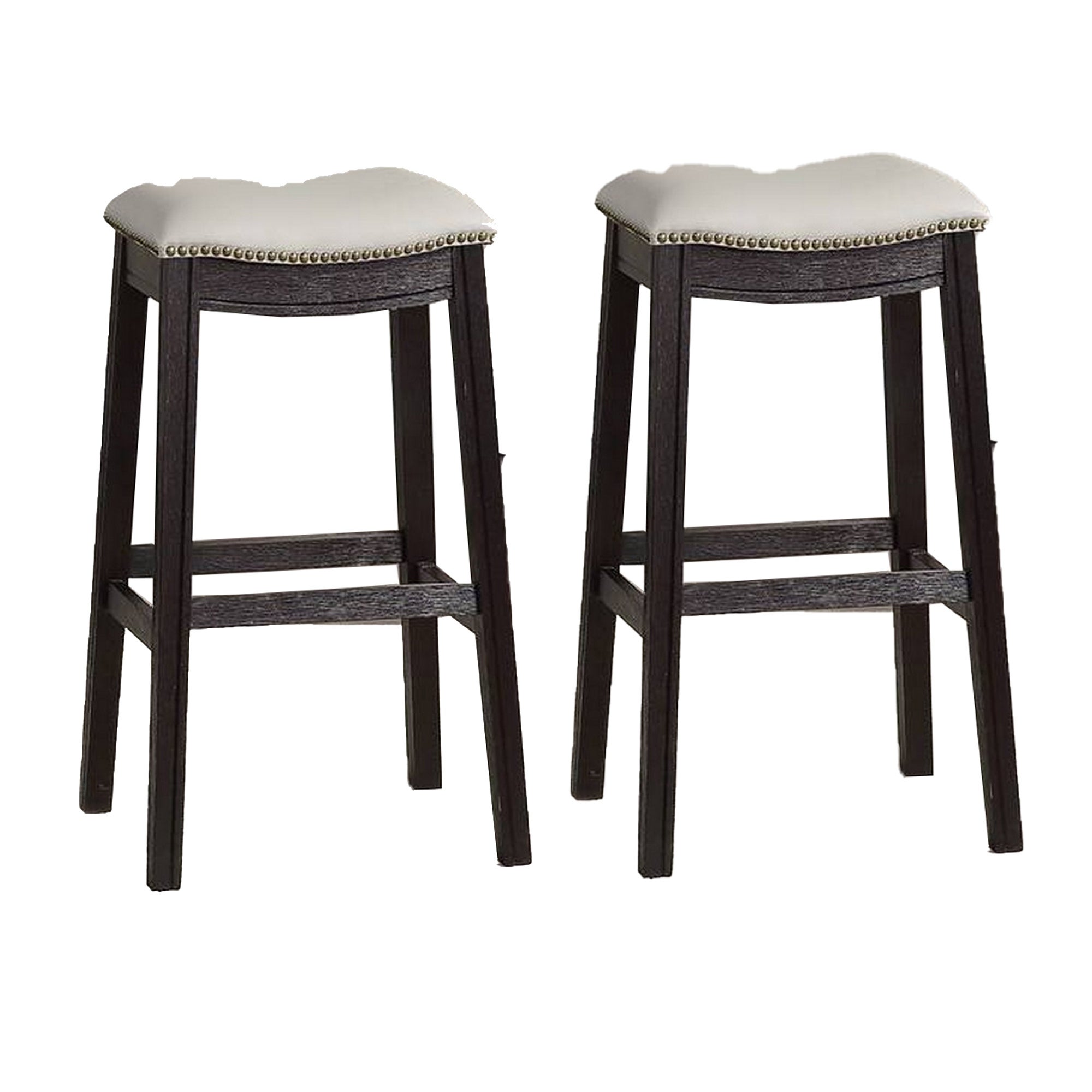 29 Inch Wooden Bar Stool with Upholstered Cushion Seat Set of 2， Gray and Black - 29 H x 13.8 W x 18 L