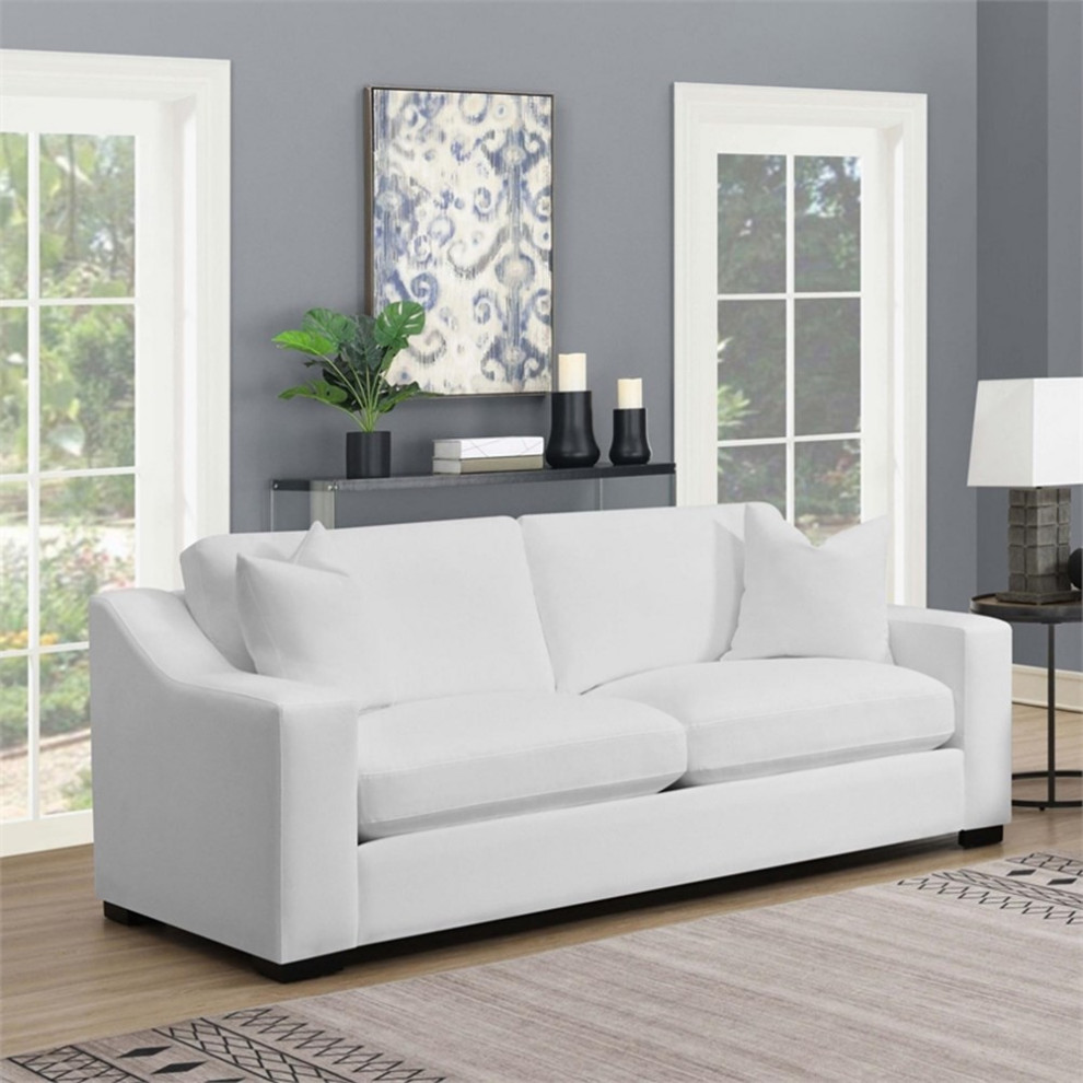 Coaster Ashlyn Transitional Upholstered Fabric Sofa with Sloped Arms in White   Transitional   Sofas   by Homesquare  Houzz