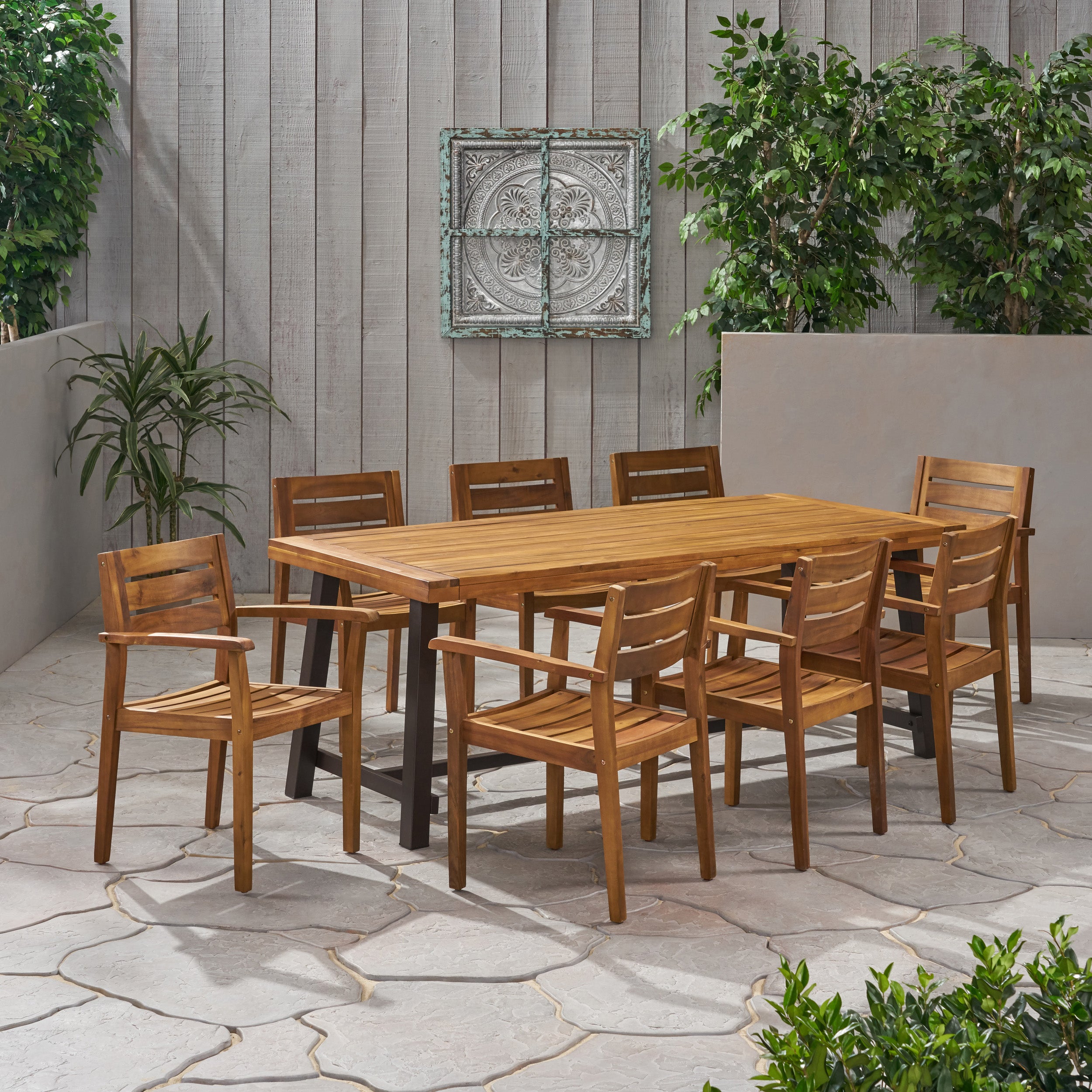 Kelly Outdoor Acacia Wood 8 Seater Dining Set