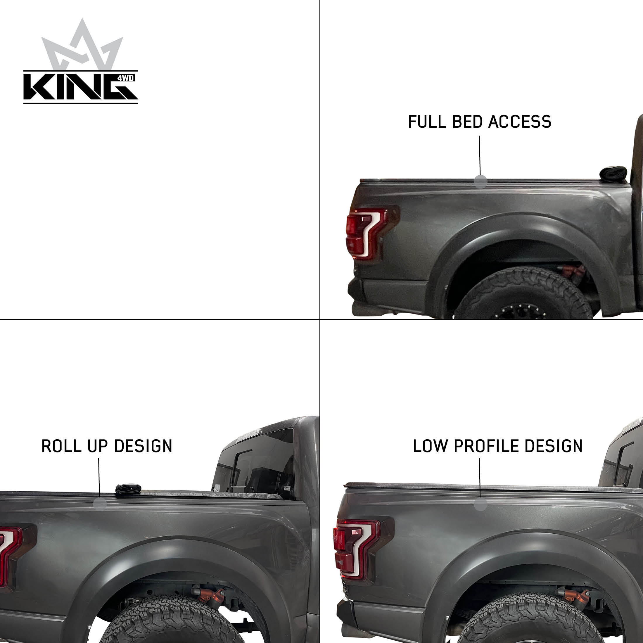 King 4WD Velcro Soft Roll Up Truck Bed Tonneau Cover for Ford 2015-Current F-150 6.5' Bed