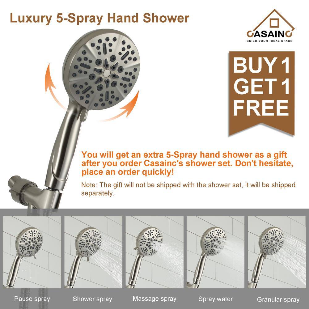 CASAINC 1-Spray Patterns with 10 in. Wall Mount Dual Shower Heads with Sliding Rod in Spot Resist Brushed Nickel M6628-A-10-BN