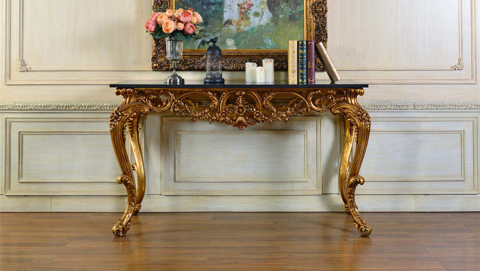 Rosia 62 quotConsole Table with Black Marble Top   Victorian   Console Tables   by Infinity Furniture  Houzz