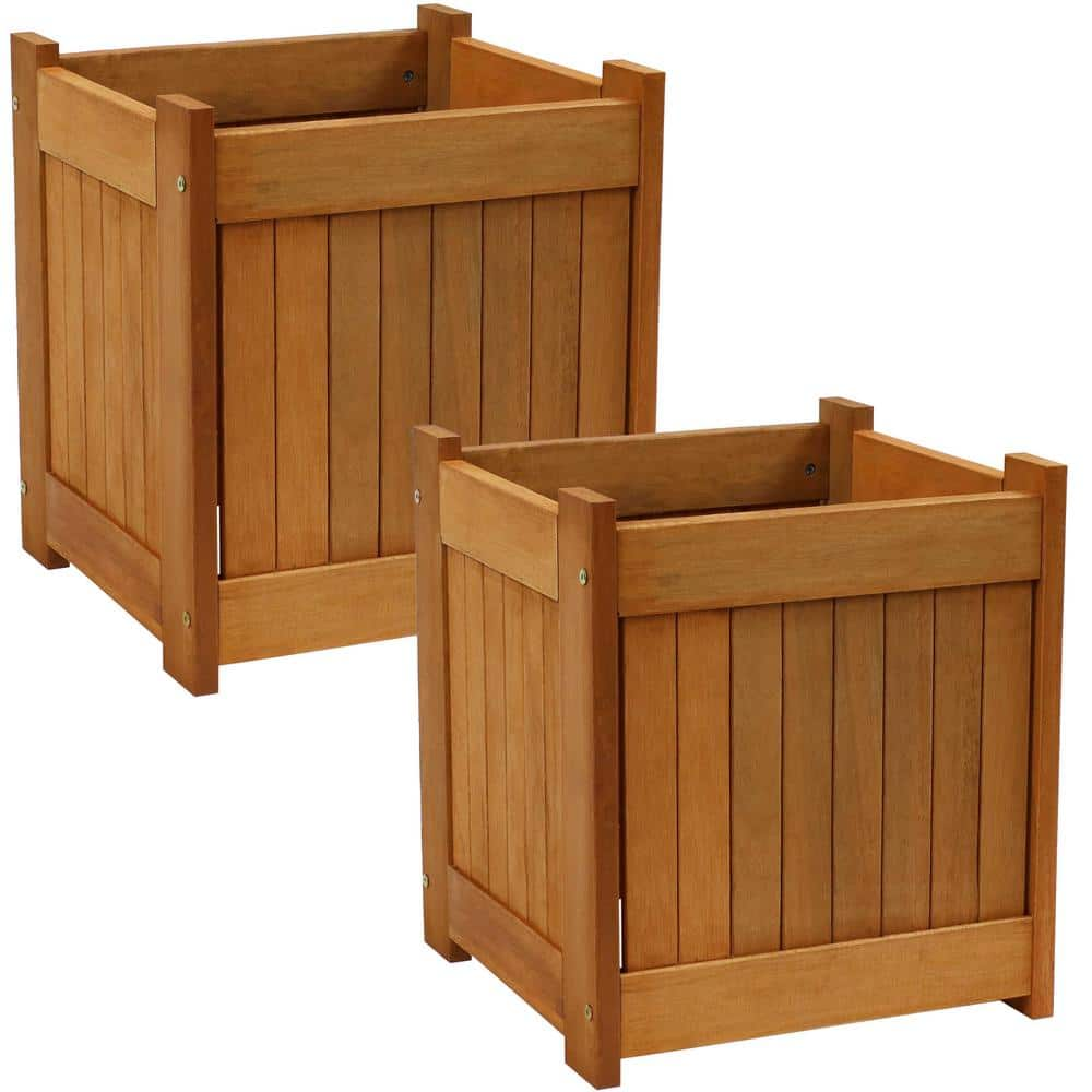 Sunnydaze Decor 16 in. Meranti Wood Outdoor Planter Box (Set of 2) LAM-608