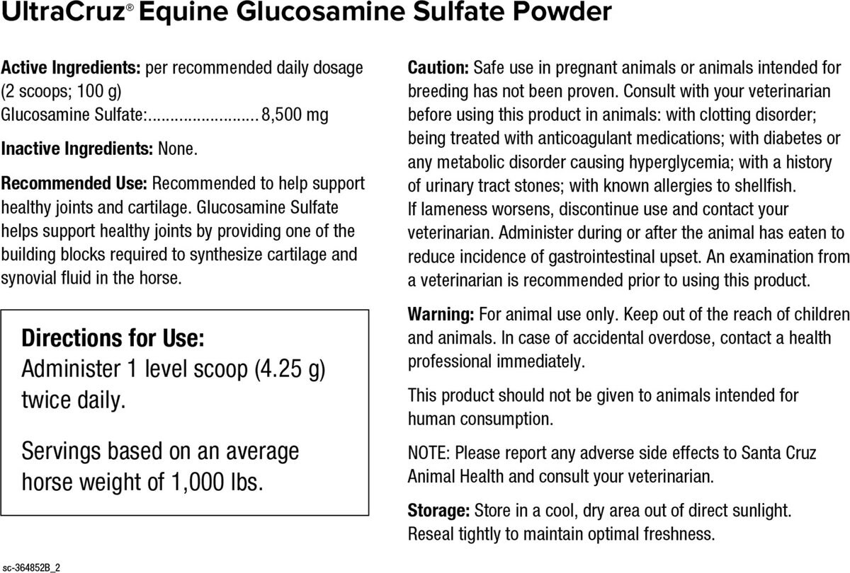 UltraCruz Glucosamine Sulfate Joint Support Powder Horse Supplement， 4-lb bag