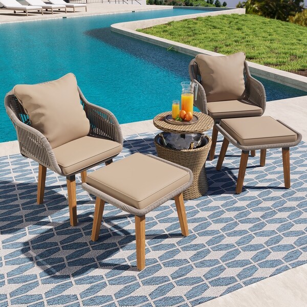 5Pieces Outdoor Chair Conversation Set with Bar Table and Ottomans