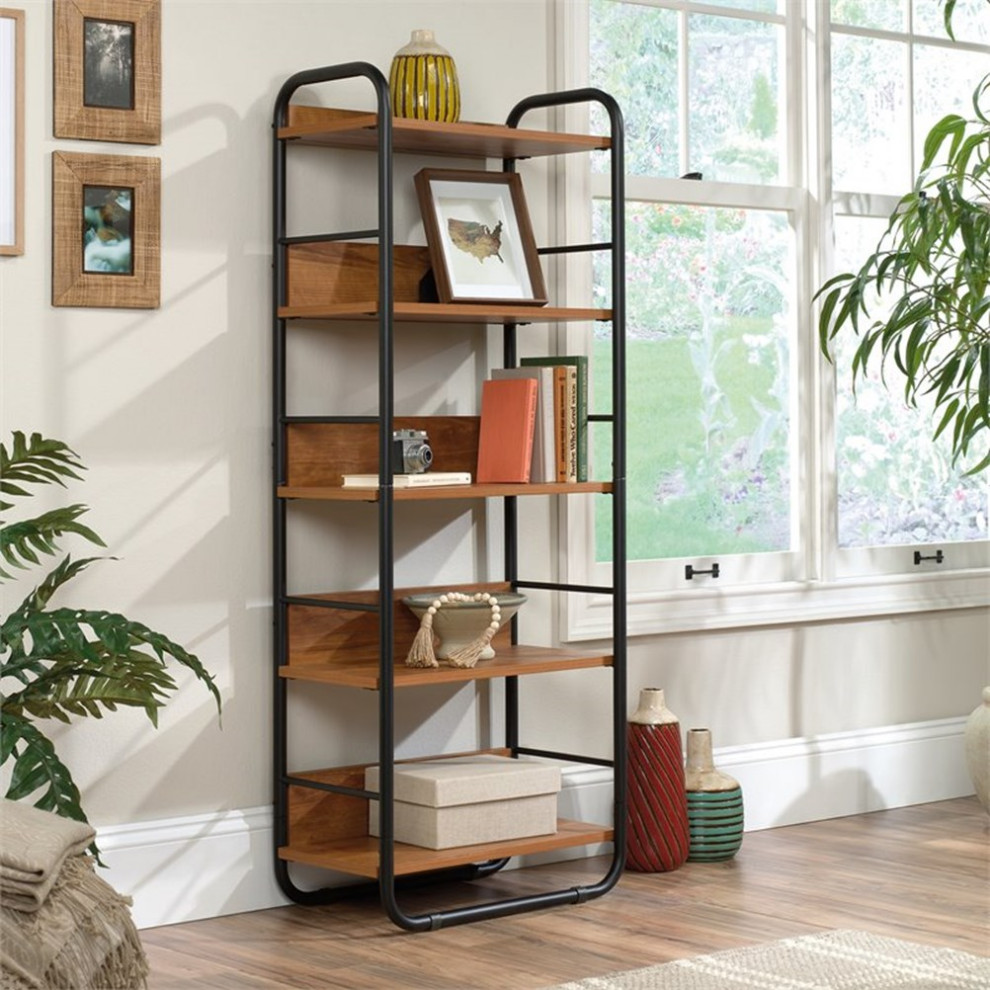 Pemberly Row Engineered Wood 5 Shelf Bookcase in Prairie Cherry   Industrial   Bookcases   by Homesquare  Houzz