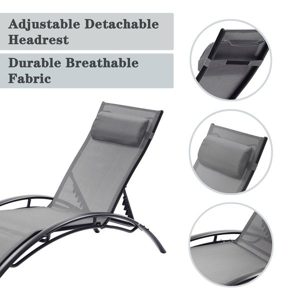 2-Piece Aluminum Chaise Lounge Outdoor Lounger Recliner Chair