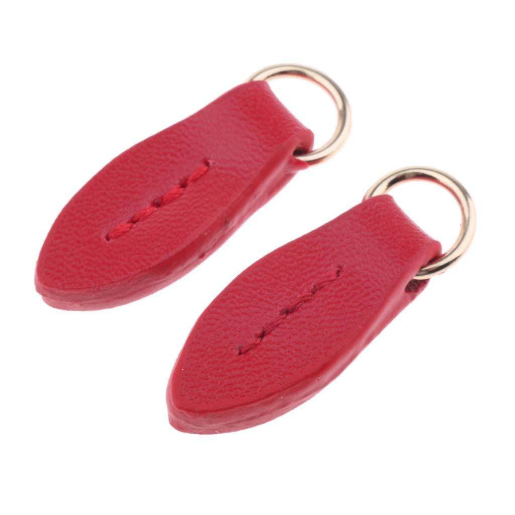 2x 2pcs Leather Zipper Puller Replacement Slider For Wallet Purse Bag Red