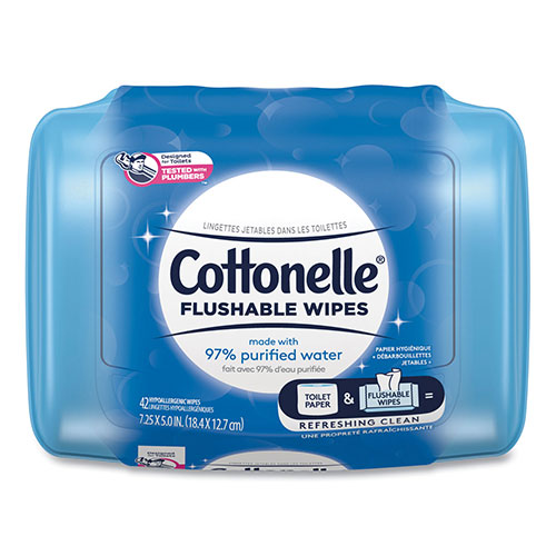 Kimberly-Clark Cottonelleandreg; Fresh Care Flushable Cleansing Cloths | 1-Ply， 3.75 x 5.5， White， 42