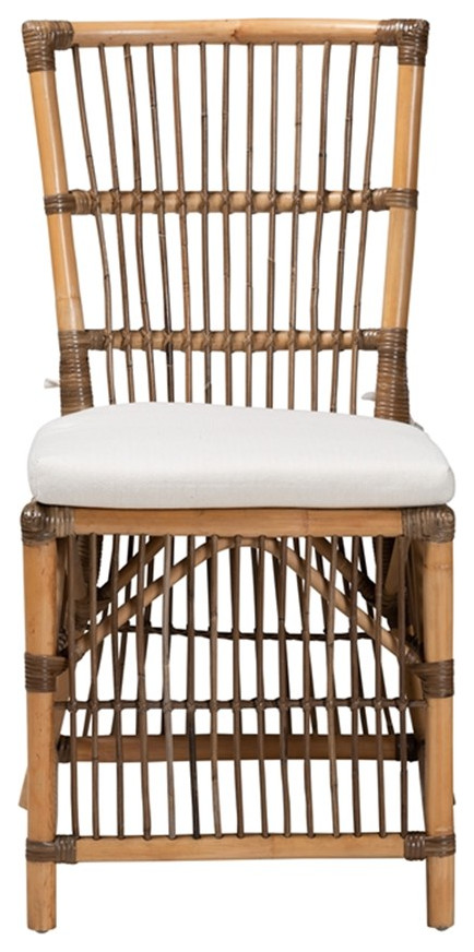 Baxton Studio Kim White Fabric and Natural Brown Rattan Dining Chair   Tropical   Dining Chairs   by Homesquare  Houzz