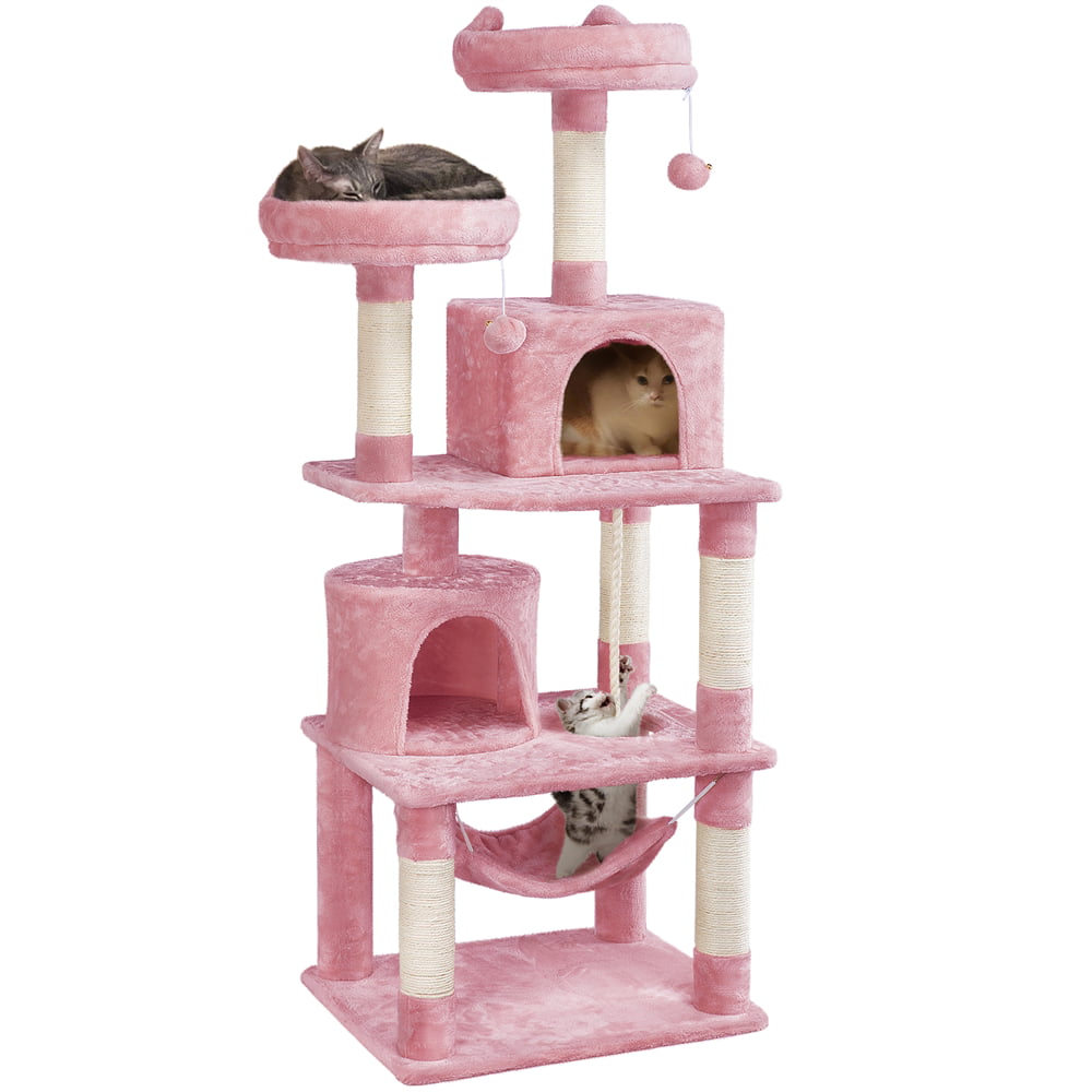 SMILE MART 62.2" Double Condos Cat Tree and Scratching Post Tower, Pink