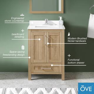 OVE Decors Kansas 24 in. W x 19 in. D x 34.5 in. H Bath Vanity in White Oak with White Engineered Stone Vanity Top with White Basin 15VVA-KANS24-12