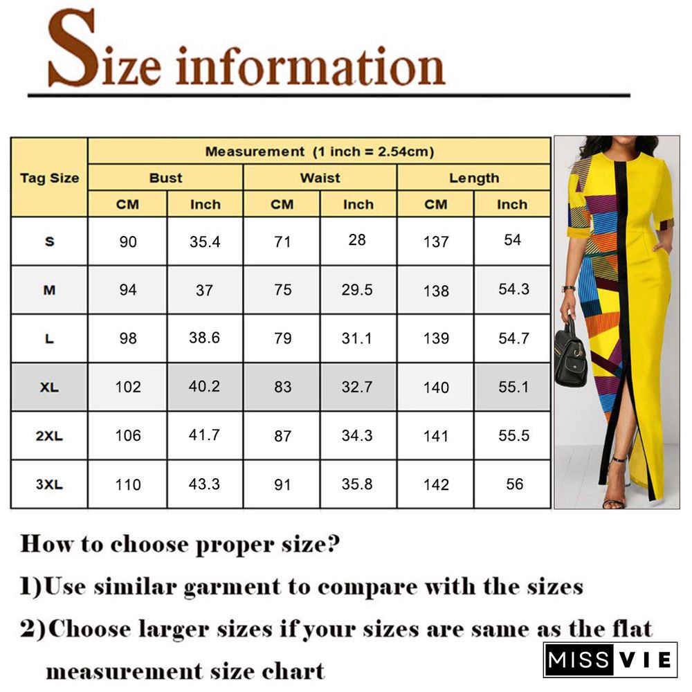 Ladies Fashion Half Sleeve Dress Women Elegant Round Collar Geometric Printing Splicing Temperament Maxi Dress For Ball Party