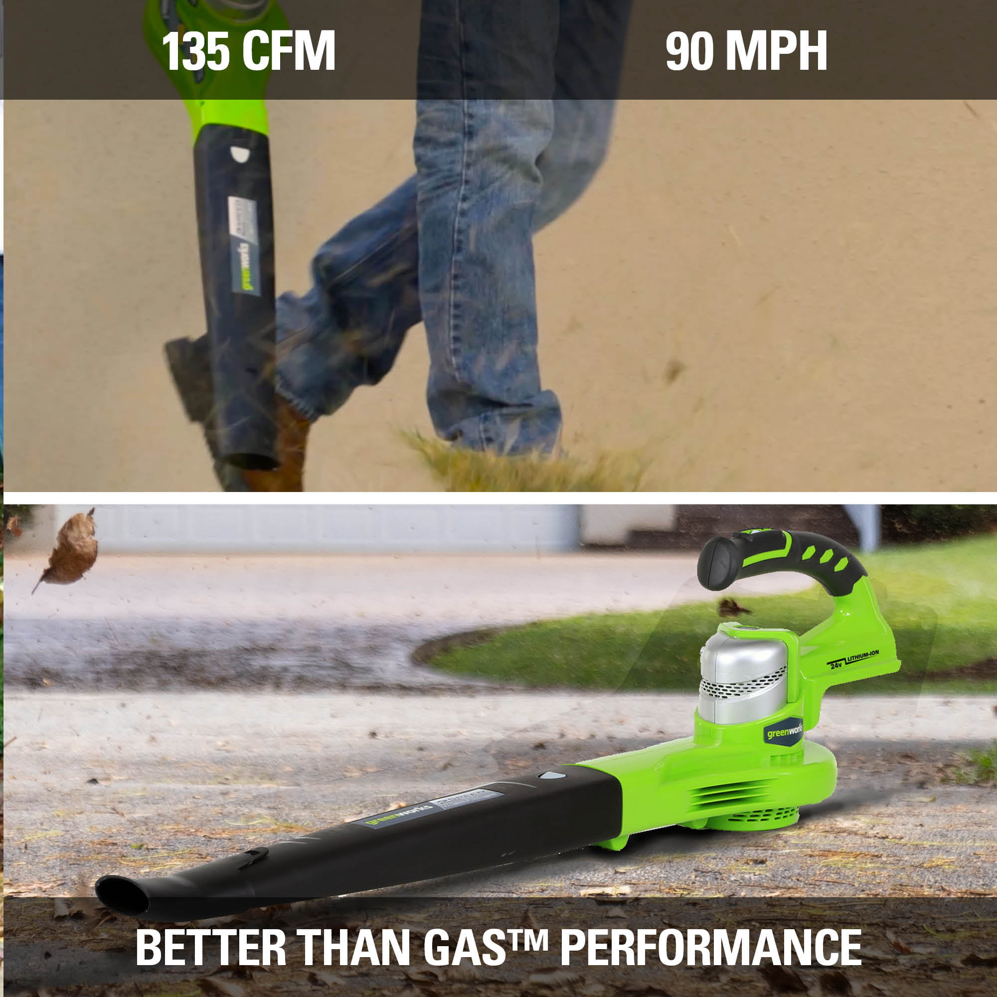 Greenworks 24V 135 CFM Cordless Leaf Blower with 2.0 Ah Battery and Charger， 24352