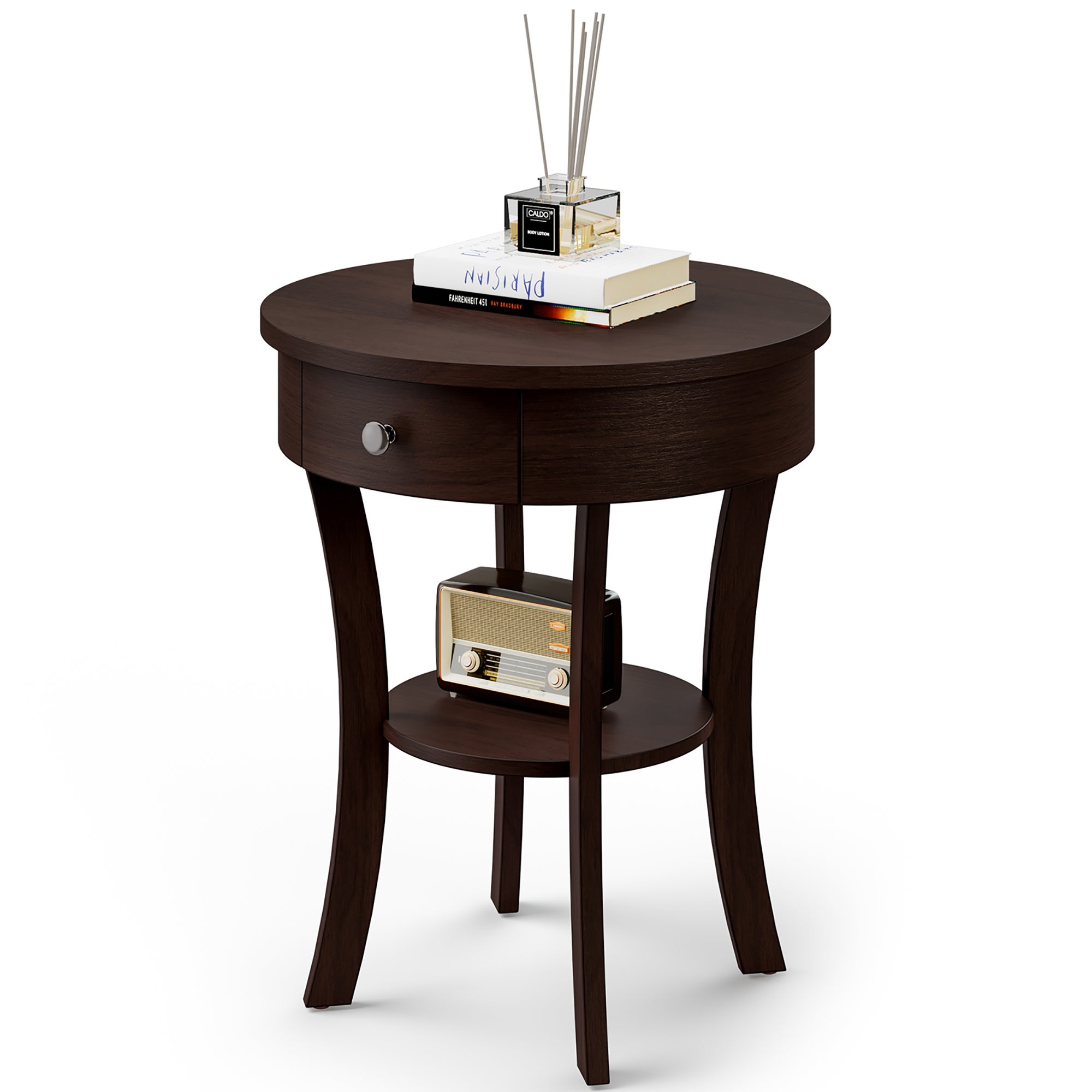 Costway 2-tier Side End Sofa Table Round Nightstand for Bedroom Living - See Details