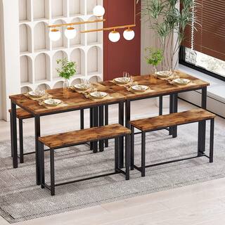 mieres 3-Pieace Dining Table Set with 2-Beanch and 1-Rectangle Table Metal Frame and Wood Top WYZW368357881