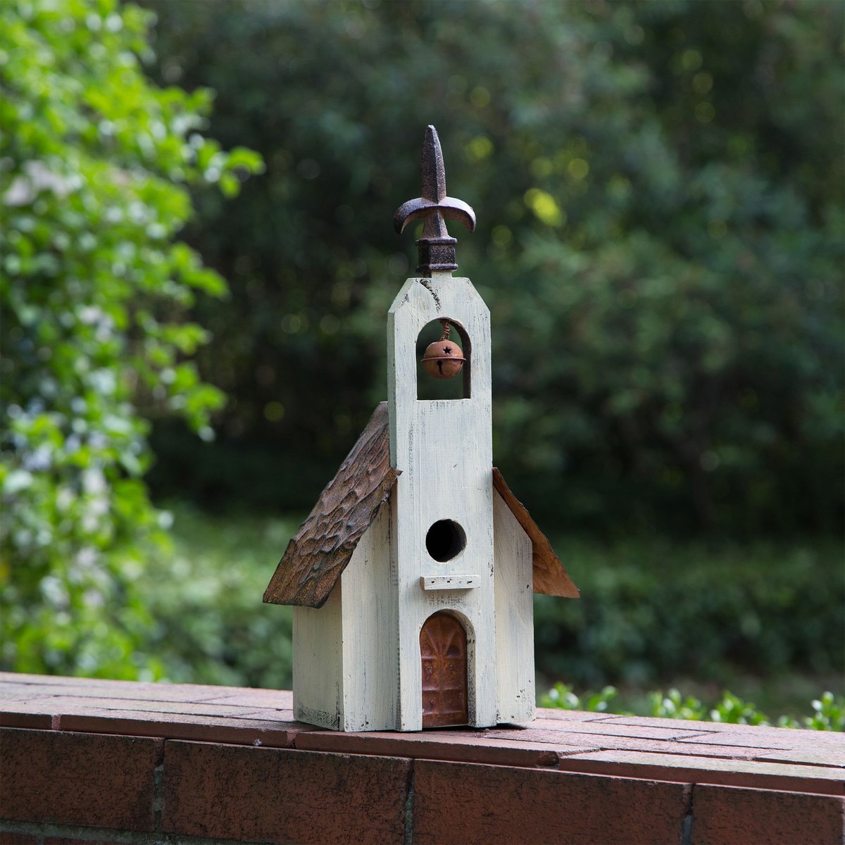 Glitzhome Distressed Wooden Bird House， 15.63-in