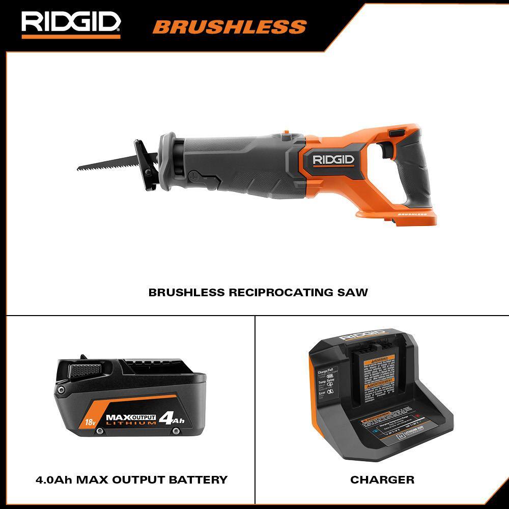 RIDGID 18V Brushless Cordless Reciprocating Saw Kit with (1) 4.0 Ah Battery and Charger R8647KN